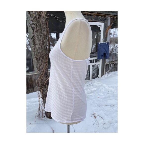 Lou & Grey Semi Sheer Striped Crossback Tank Top White - Picture 4 of 8